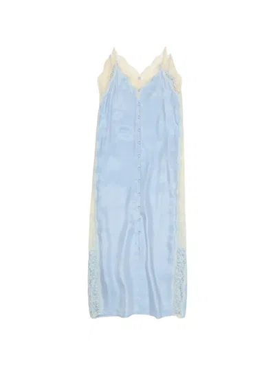 Bimba Y Lola Lace-trim Button-front Midi Dress In Blue
