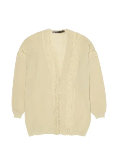 Bimba Y Lola Lace-trim Cardigan In Brown