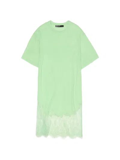 Bimba Y Lola Lace-trim Scalloped-hem Mini T-shirt Dress In Green