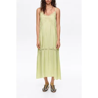 Bimba Y Lola Lace-trim Slip Midi Dress In Lime