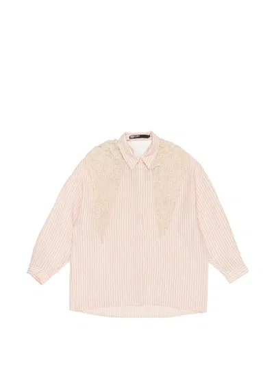 Bimba Y Lola Lace-trim Striped Shirt In Pink