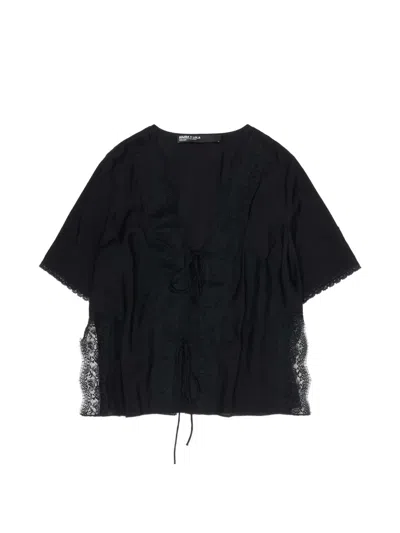 Bimba Y Lola Lace-trim Tie-fastening Top In Black