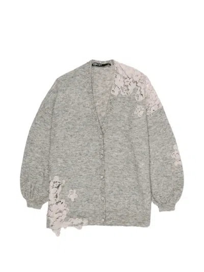 Bimba Y Lola Lace-trim V-neck Cardigan In Gray