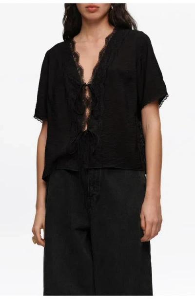 Bimba Y Lola Lace-up Shirt With Lace In Black