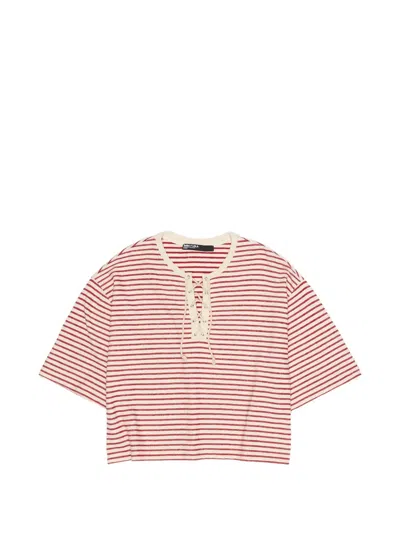 Bimba Y Lola Lace-up Striped T-shirt In Red