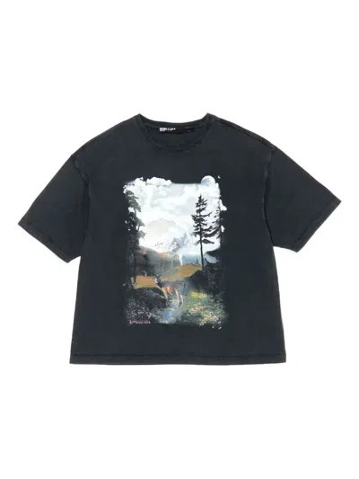 Bimba Y Lola Landscape-print T-shirt In Black