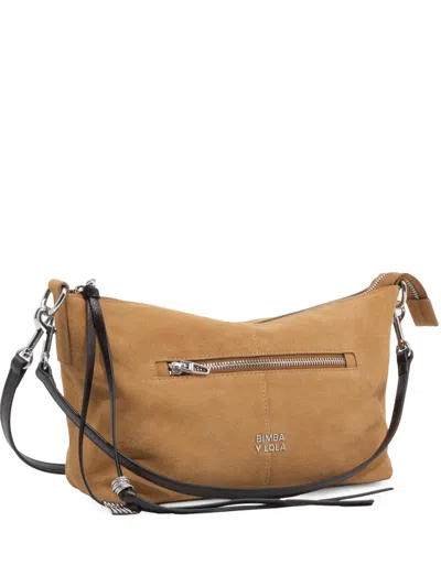 Bimba Y Lola Large Beige Suede Madrid Bag In Brown
