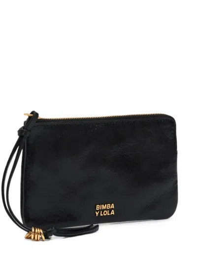 Bimba Y Lola Large Black Leather Purse In Pink