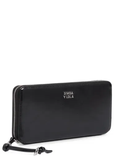 Bimba Y Lola Large Black Leather Wallet In Red