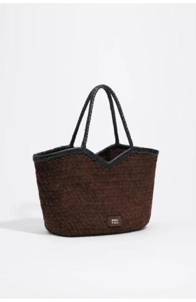 Bimba Y Lola Large Braided Leather Shopper In Chocolate