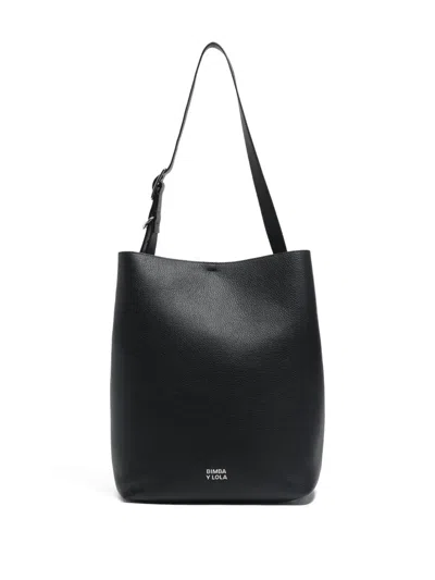 Bimba Y Lola Large Carlino Buckle-detail Leather Shoulder Bag In Black