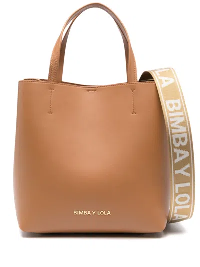 Bimba Y Lola Large Chihuahua Leather Tote Bag In Brown