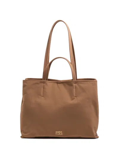 Bimba Y Lola Large Chihuahua Logo-plaque Tote Bag In Brown