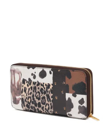Bimba Y Lola Large Chocolate Patchwork Zippered Wallet In Brown