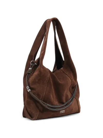 Bimba Y Lola Large Coffee Suede Paper Bag In Brown