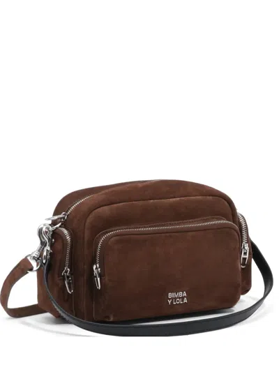 Bimba Y Lola Large Coffee Suede Pocket Crossbody Bag In Brown