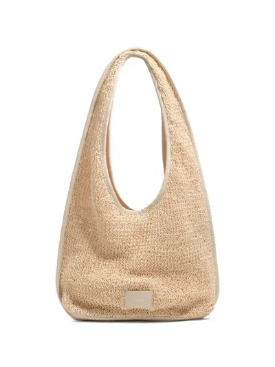 Bimba Y Lola Large Crochet-knit Shoulder Bag In Neutral