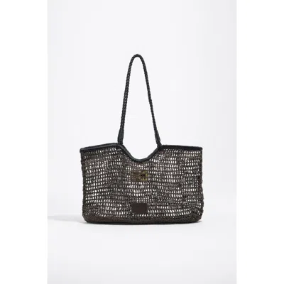 Bimba Y Lola Large Dark Raffia-effect Shopper Bag In Black