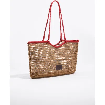 Bimba Y Lola Large Dark Raffia-effect Shopper Bag In Pink
