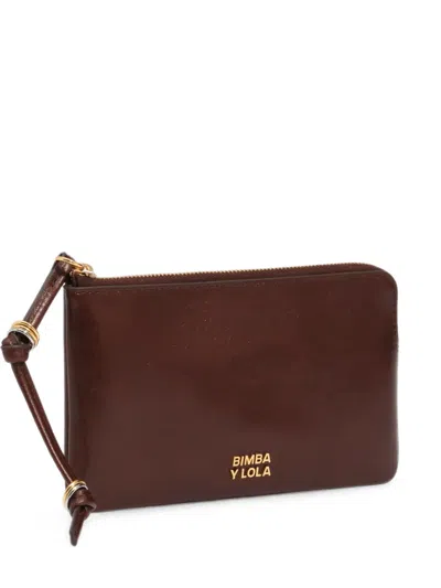 Bimba Y Lola Large Dark Tan Leather Coin Purse In Purple