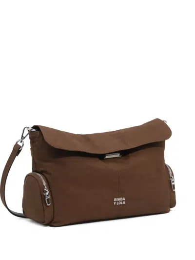 Bimba Y Lola Large Dark-khaki Flap Pocket Bag In Brown