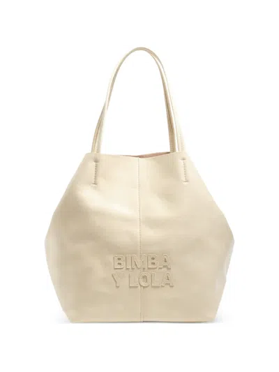 Bimba Y Lola Large Embossed-logo Shoulder Bag In Neutral
