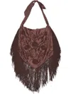 Bimba Y Lola Large Embroidered Fringed Shoulder Bag In Brown