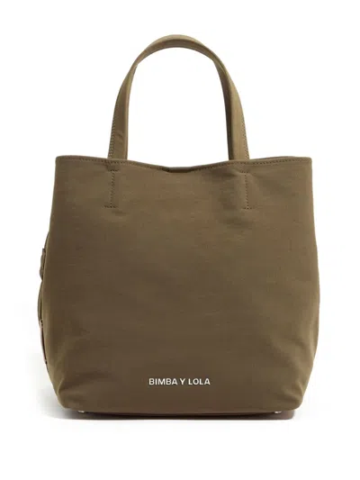 Bimba Y Lola Large Gabardine Chihuahua Tote Bag In Green