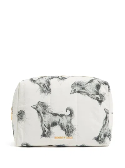 Bimba Y Lola Large Greyhound-print Makeup Bag In White