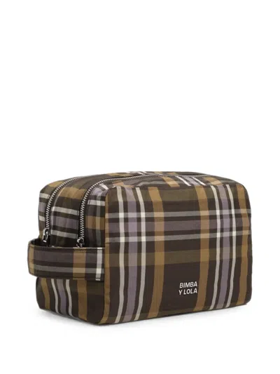 Bimba Y Lola Large Hunter Green Tartan Jacquard Double Make-up Case In Multi