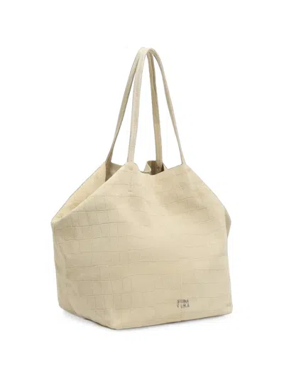 Bimba Y Lola Large Light-yellow Suede Shopper Bag In White