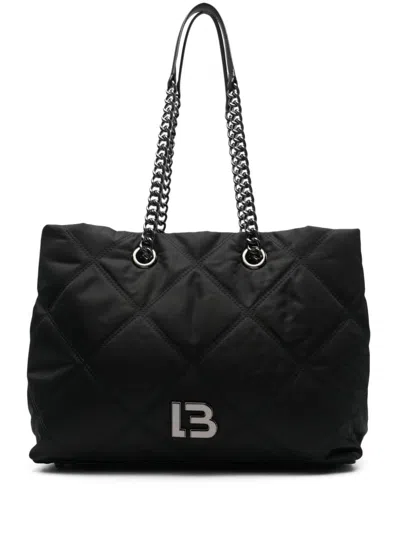 Bimba Y Lola Large Quilted Shopper Bag With Chain Strap In Black