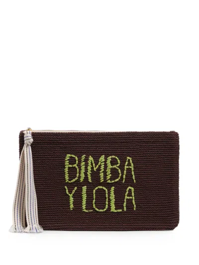 Bimba Y Lola Large Logo-embroidered Crochet Clutch Bag In Brown