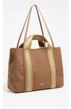Bimba Y Lola Large Nylon Chihuahua Shopper Bag With Stripes In Brown