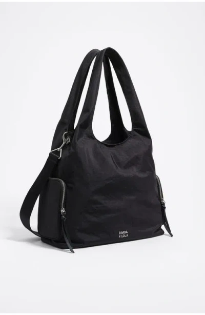 Bimba Y Lola Large Paper Shoulder Bag In Black