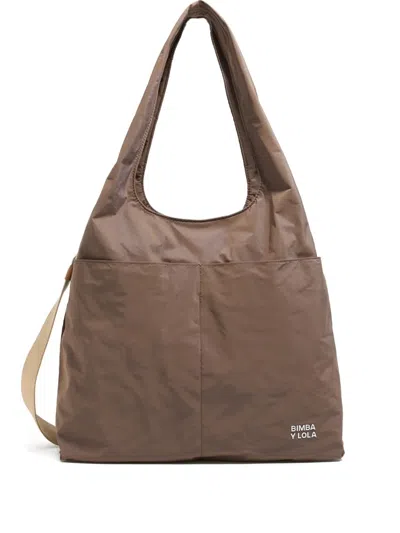 Bimba Y Lola Large Nylon Shoulder Bag In Brown