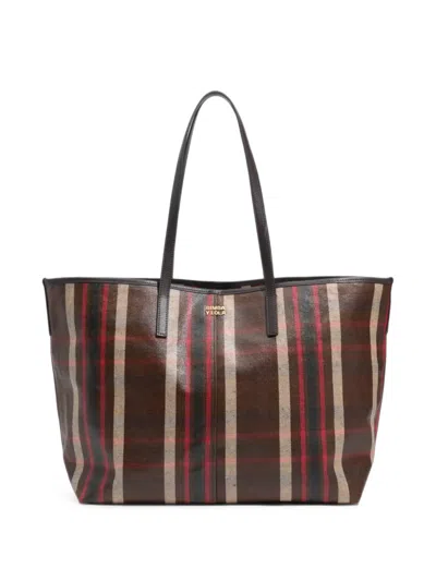 Bimba Y Lola Large Oak Tartan Shopper Bag In Red