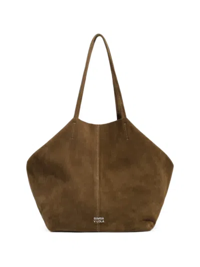 Bimba Y Lola Large Olive Suede Shopper Bag In Brown