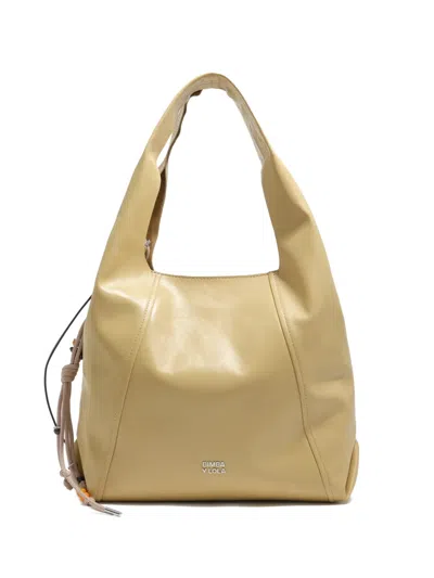 Bimba Y Lola Large Paper Drawstring Leather Shoulder Bag In Brown