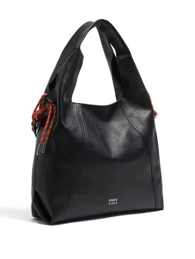 Bimba Y Lola Large Paper Leather Drawstring Shoulder Bag In Black