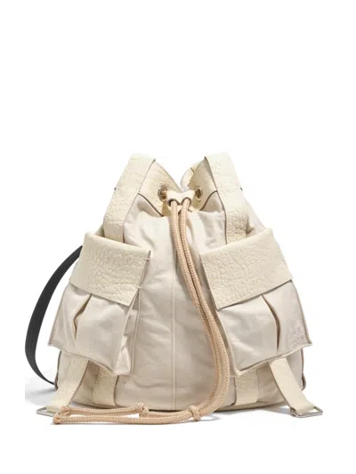 Bimba Y Lola Large Pebbled-trim Drawstring Bucket Bag In Neutral