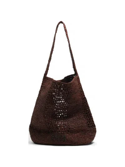 Bimba Y Lola Large Raffia Shoulder Bag In Brown