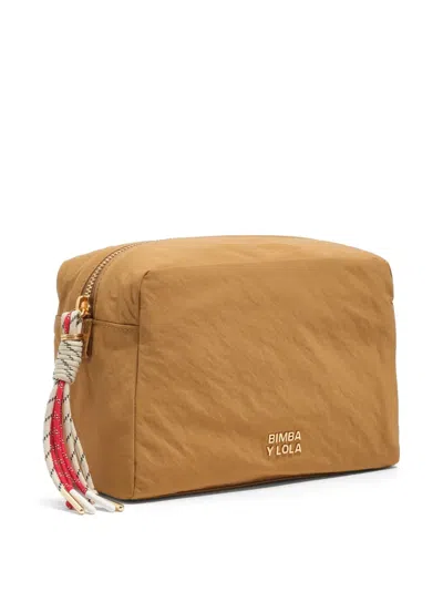 Bimba Y Lola Large Rope-puller Logo-plaque Make-up Bag In Brown