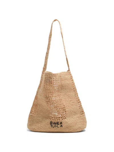 Bimba Y Lola Large Woven Open-knit Shoulder Bag In Brown