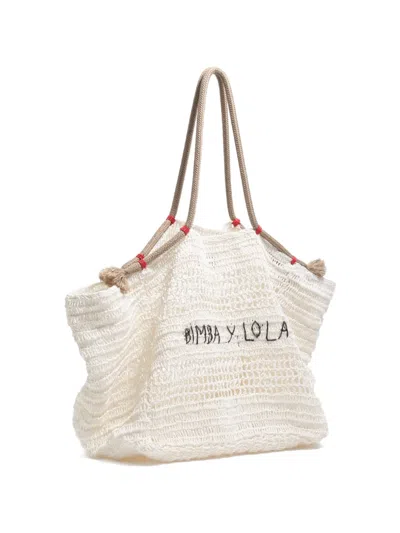 Bimba Y Lola Large Woven Tote Bag In White