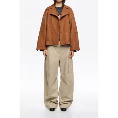 Bimba Y Lola Leather Double-breasted Fringed Leather Jacket In Brown