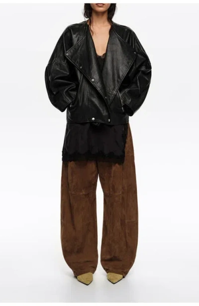 Bimba Y Lola Leather Double-breasted Jacket In Black