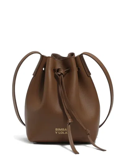 Bimba Y Lola Leather Drawstring Bucket Bag In Brown
