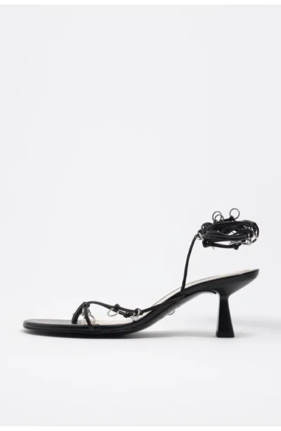 Bimba Y Lola Leather Heeled Sandal With Piercings In Black
