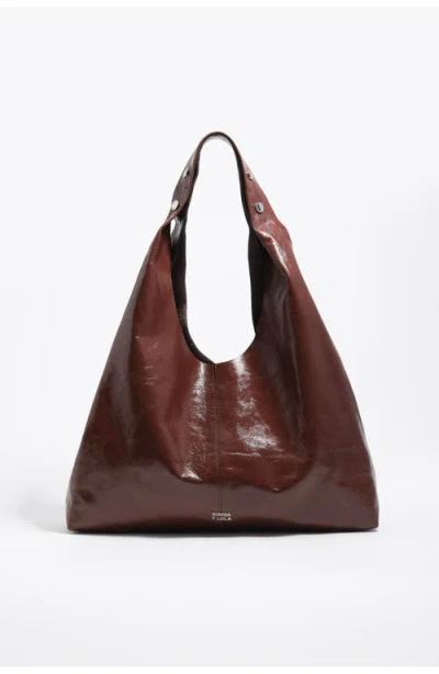 Bimba Y Lola Leather Maxi Bikini Paper Bag In Brown